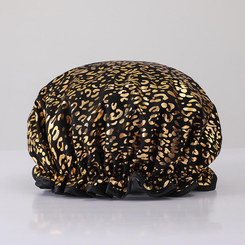 Double-layer Shower Cap  Waterproof Hair Cap  Gold-embossed Printed Polyester-cotton PEVA Shower Cap  Women's Bathing and Bathing Style
