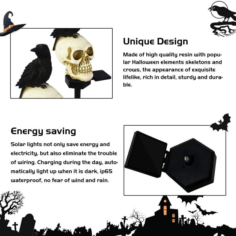 Solar Halloween Skull Stake Lights Decorations  Waterproof Resin Skeleton  Decor for Outside Yard Garden Lawn