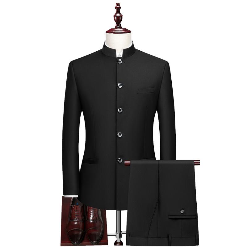 Men's Youth Slim Fit Zhongshan Suit Set - Chinese Stand Collar Wedding Formal Tang Suit