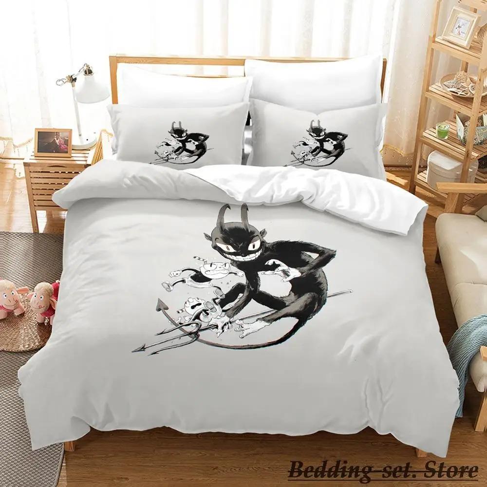Kawaii Cuphead Mugman Beddengoed Set Eenpersoons Twin Volledig Queen King Size Bedset Volwassene Kind Slaapkamer Dekbedovertrek Sets Anime Spel Bed