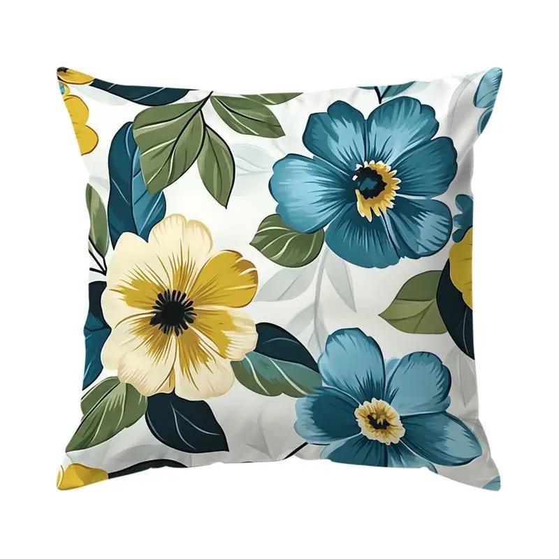 Blue Green Flower Cushions Pillowcase Printed Polyester Throw Pillow Cover Decorative Sofa Cushion Pillowslip Home Decor