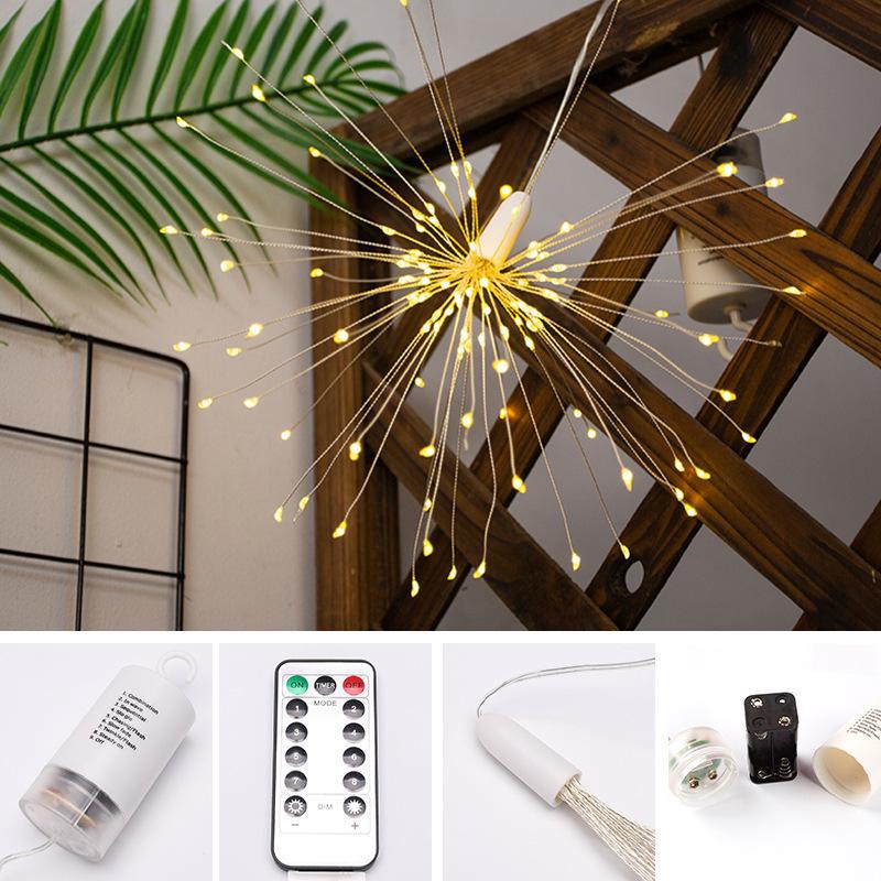 LED Solar Firework Dandelion Lights: Waterproof Outdoor Copper String Lights White