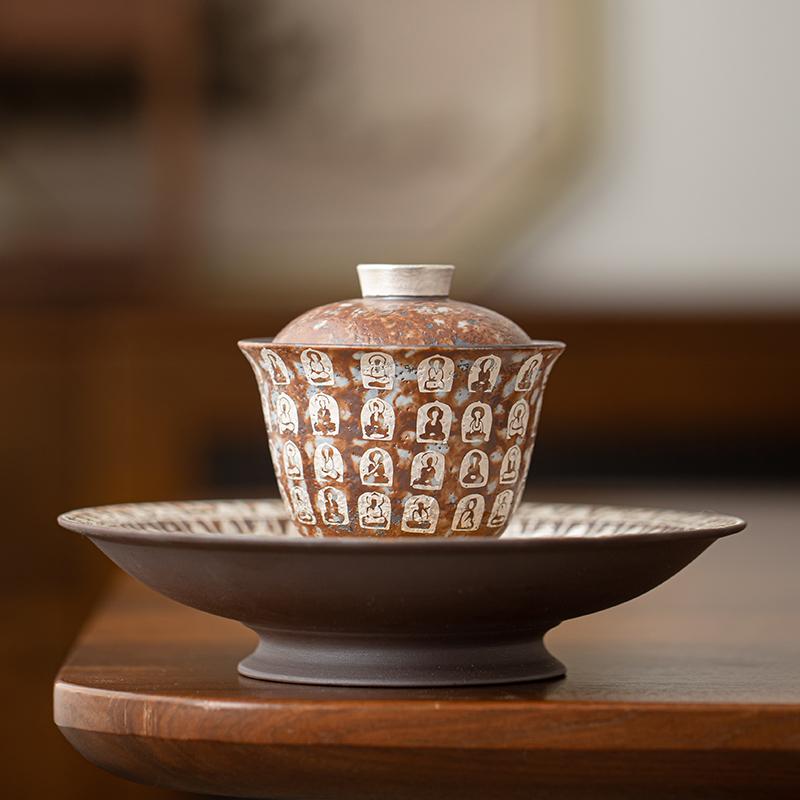 Dunhuang Mural Wanfo Cover Bowl, Single High-end Household Not Hot, Single Small Ceramic Tea Bowl