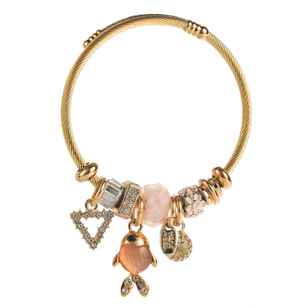 European and American Niche Stainless Steel Panjia Bracelet Fashion Fresh Bracelet Alloy Goldfish Pendant Adjustable Girlfriends' Bracelet