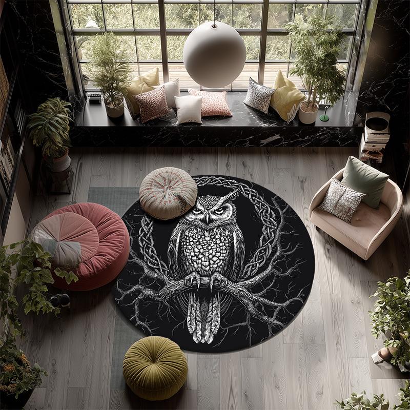 Black and White Bird,Round Area Rug,Carpet Rug for Living Room Bedroom Sofa Playroom Decor,Non-slip Floor Mat