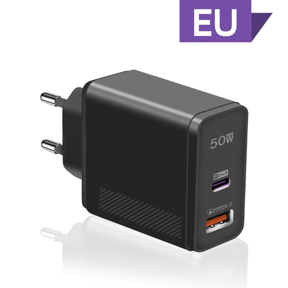 

Двухпортовое 50 Вт USB зарядное устройство Дорожная настенная зарядная головка Адаптер для зарядки мобильного телефона Портативная вилка EU US для iPhone Xiaomi EU Black