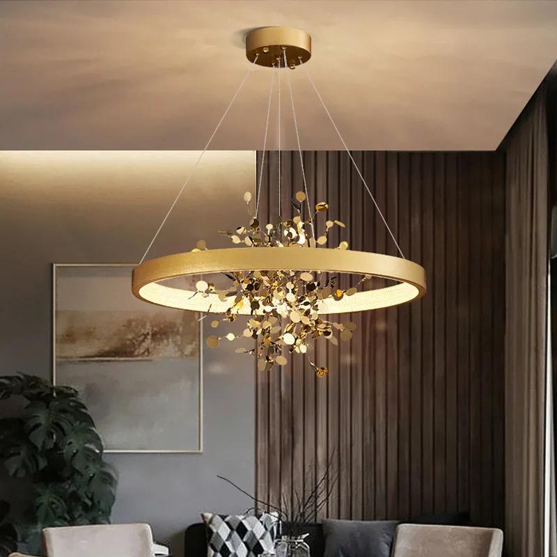 Round Chandelier Modern Dining Room Lamp Living Room Bedroom Kitchen Home Decoration Master Bedroom Gold Lamp 40/60/80cm