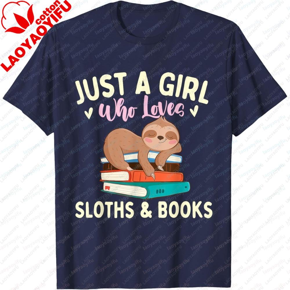Summer Unisex Fashion Short Sleeve TShirt Sloth and Book Lover Reading Design Stylish Unisex TShirt for Casual Everyday Outfits Tees