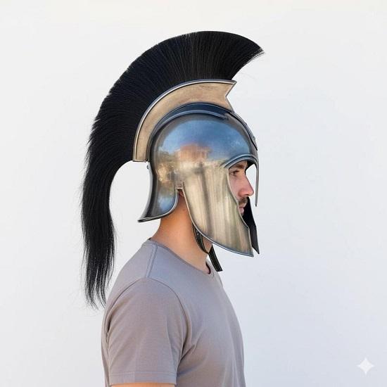 Medieval Troy Achilies Helmet Black with Horsehair Plume, Greek Corinthian Spartan Helmet, Warrior Cosplay Collectible Gift