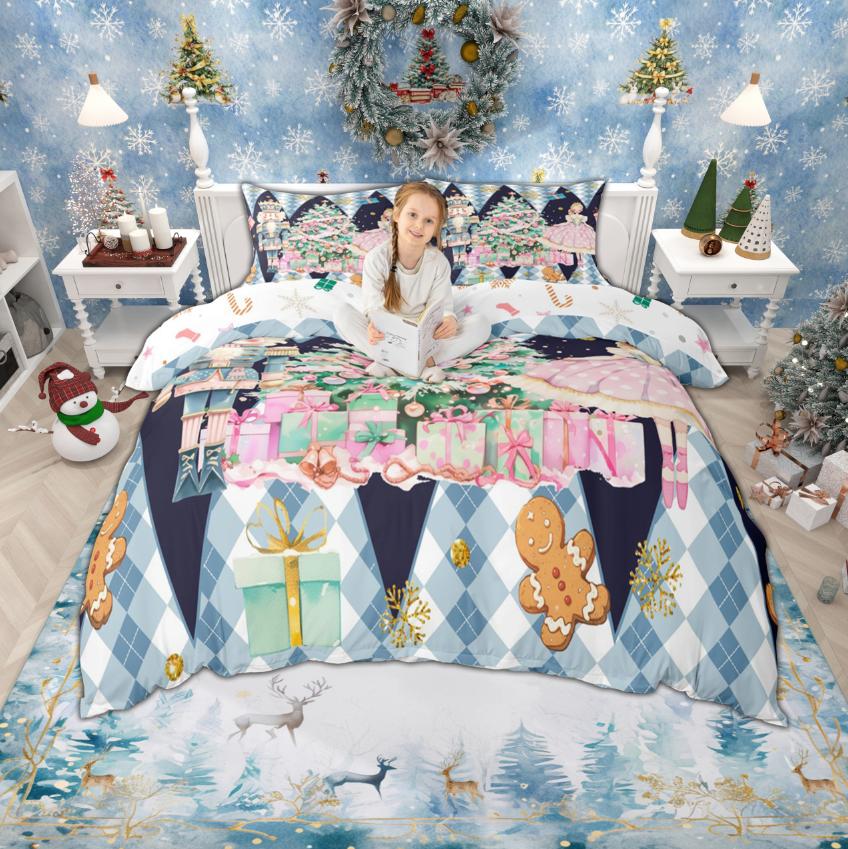 Homewish Xmas Nutcracker Duvet Cover Set For Kids Girls Cute Princess Bedding Set Cartoon Christmas Tree Quilt Cover Set