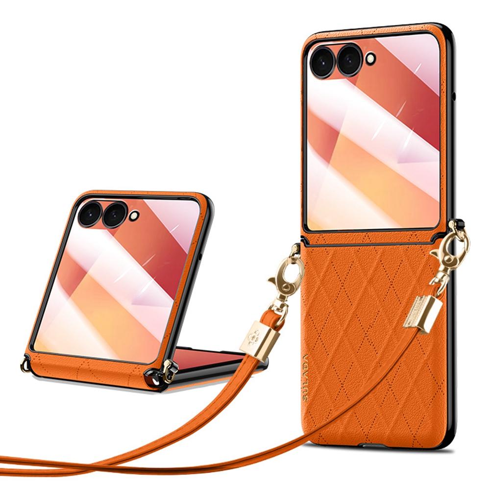 SULADA For Samsung Galaxy Z Flip7 5G Case Rhombus Leather+PC Phone Cover with Shoulder Strap