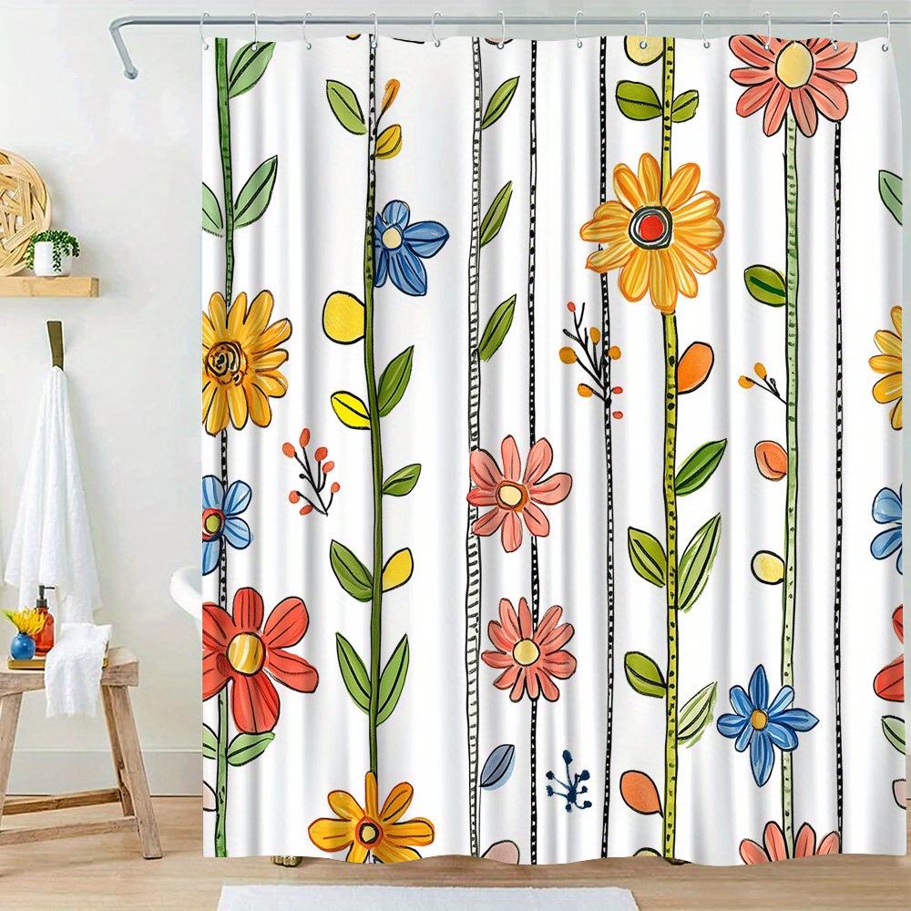 1 шт. Причурливая цветочная шторка для душа - Яркие цветы на белом, Полиэстер, 70x70 дюймов, 12 крючков, Идеальный декор для ванной W90XH180cm