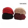 100% Pure Wool Beret for Women Elegant Floral Woolen Hat Vintage French Style Painter Cap Autumn Winter Warm Stewardess Hat Solid Color