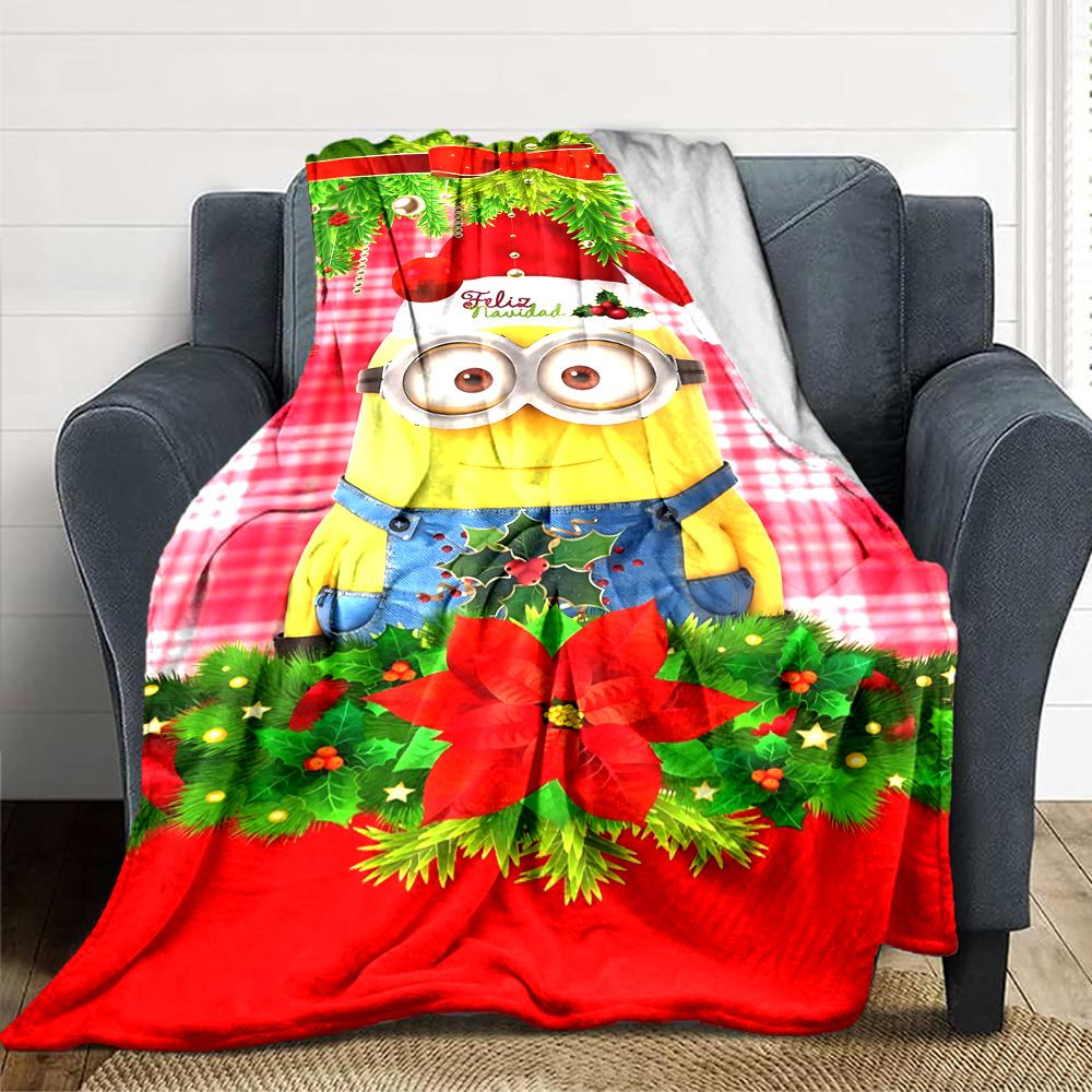 1Pc Christmas Minions Celebration Blanket Soft Throw Blanket For Home Bedroom Bed Sofa Travel Office Solid Christmas Blanket