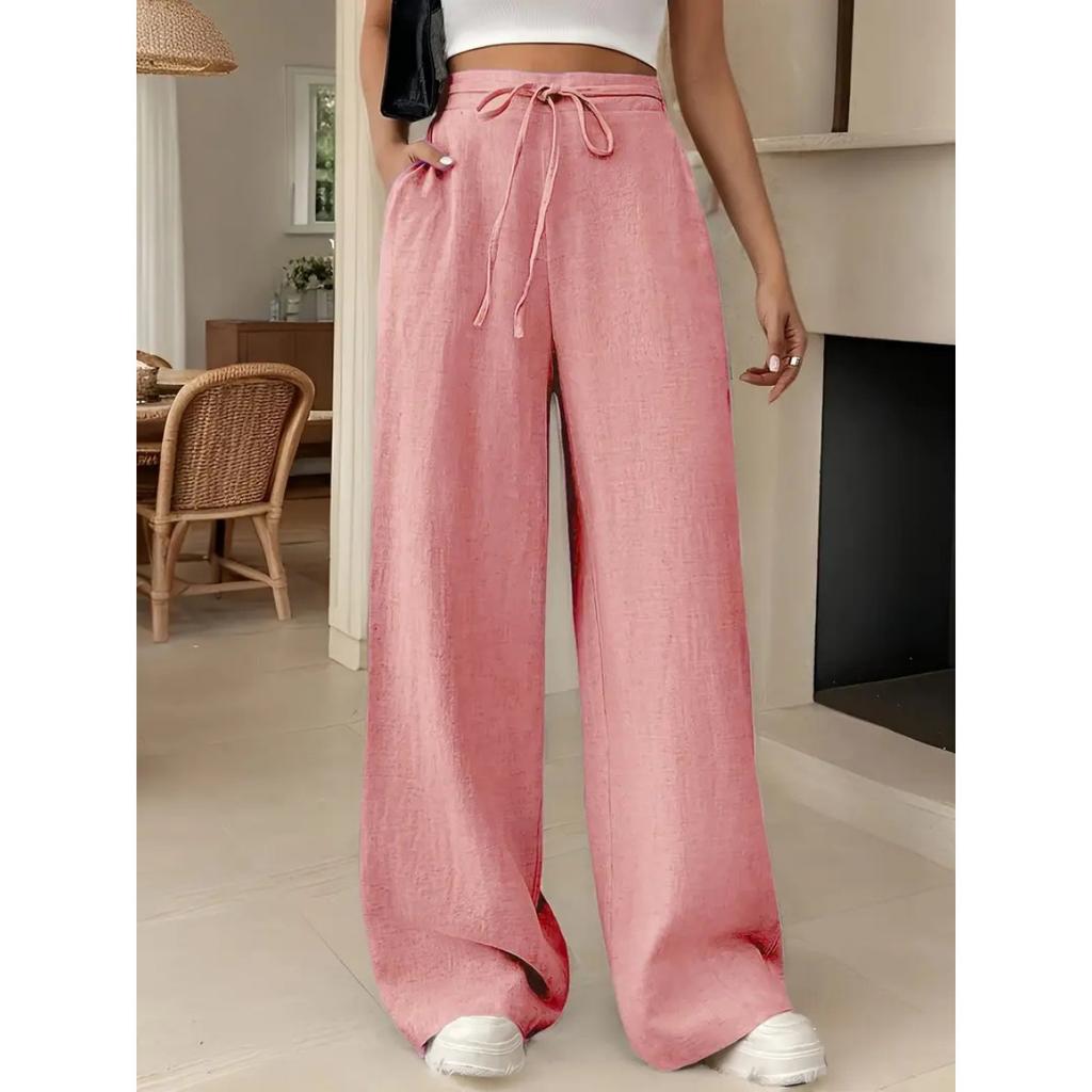 Wide Leg Floor Length Pants Women Drawstring Pant Loose Y2k Streetwear Capris Pockets Casual Sports Summer High Waist Basics