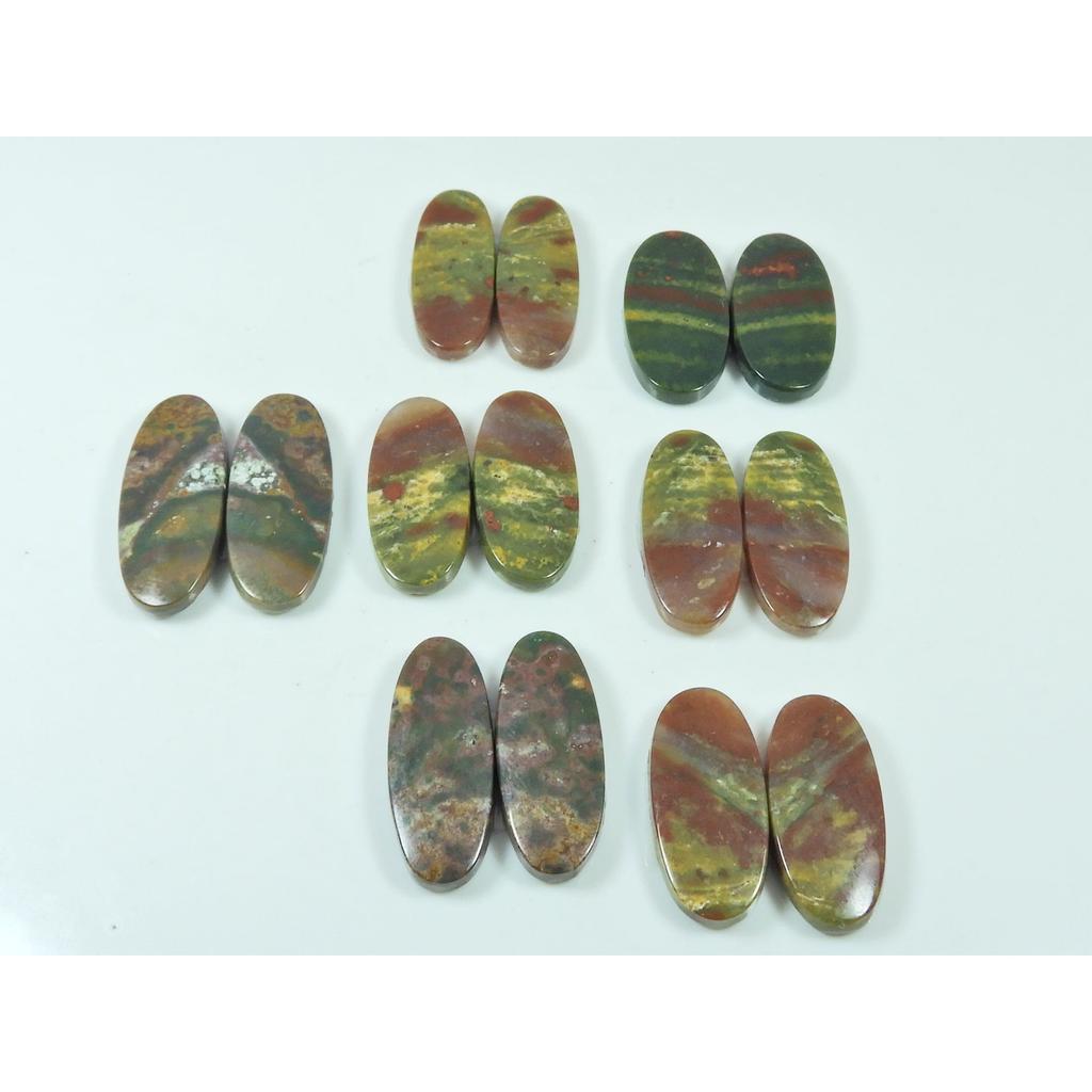 Natural Bloodstone Jasper Matched Pair Oval Cabochon Gemstone 07 Pair Lot C-3327