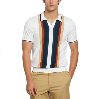 Original Penguin Cotton Vert Stripe Johnny Collar Short Sleeve Polo