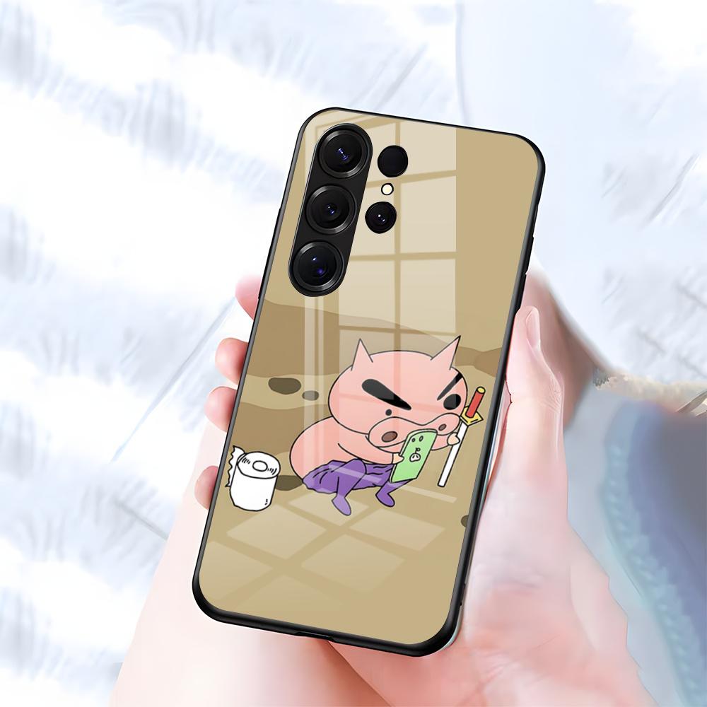 

Чехол для телефона Buriburizaemon Pig для Samsung S26 S25 S24 FE S23 S22 S21 Plus S20 Ultra Note20Ultra Черная стеклянная крышка Galaxy S25 plus
