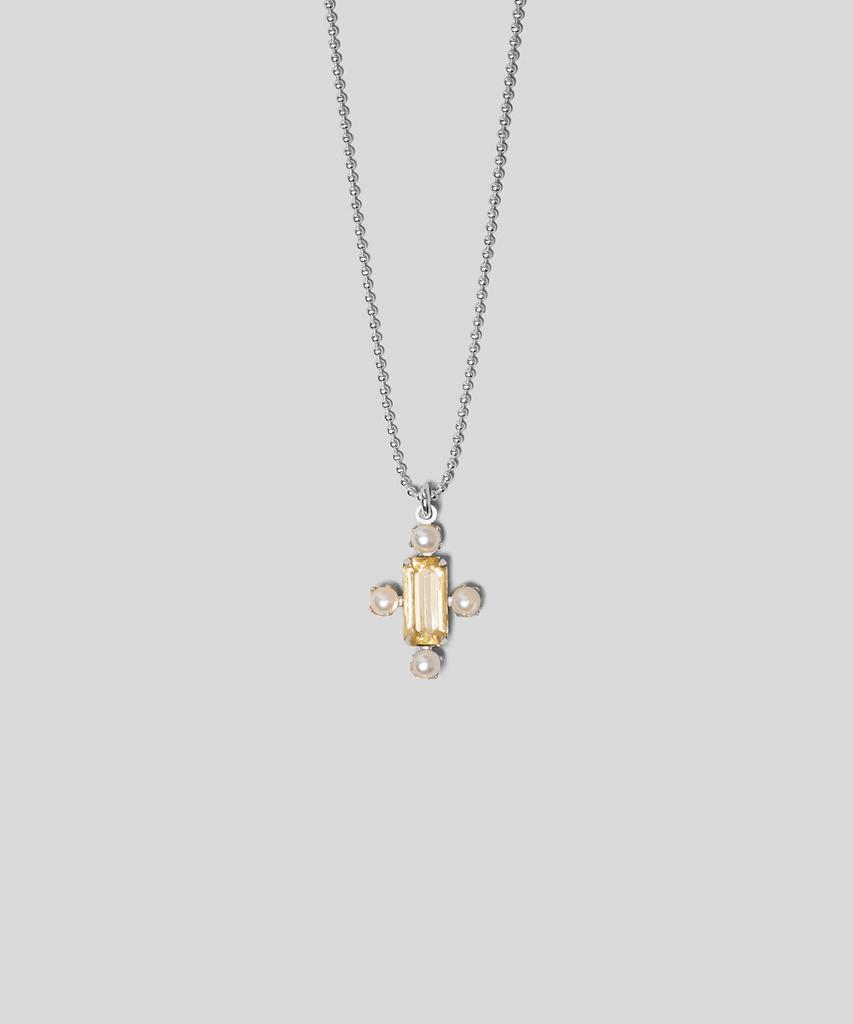 Armo Pearl + Crystal Cross Necklace (Yellow)