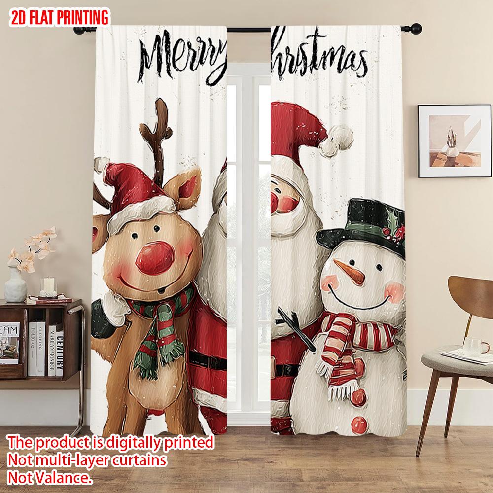 2pcs, plane printing Curtains&Window Treatment Santa_ Snowman and Reindeer Polyester (without rod) Gifts Use for Bedroom,