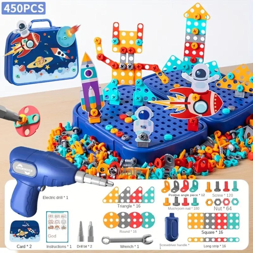 DIY STEM Construction Tool Set Electric Drill Screw Nut 3D Puzzle Creative Pretend Play Engineering Toys for 3-8 Ages Boys&Girls