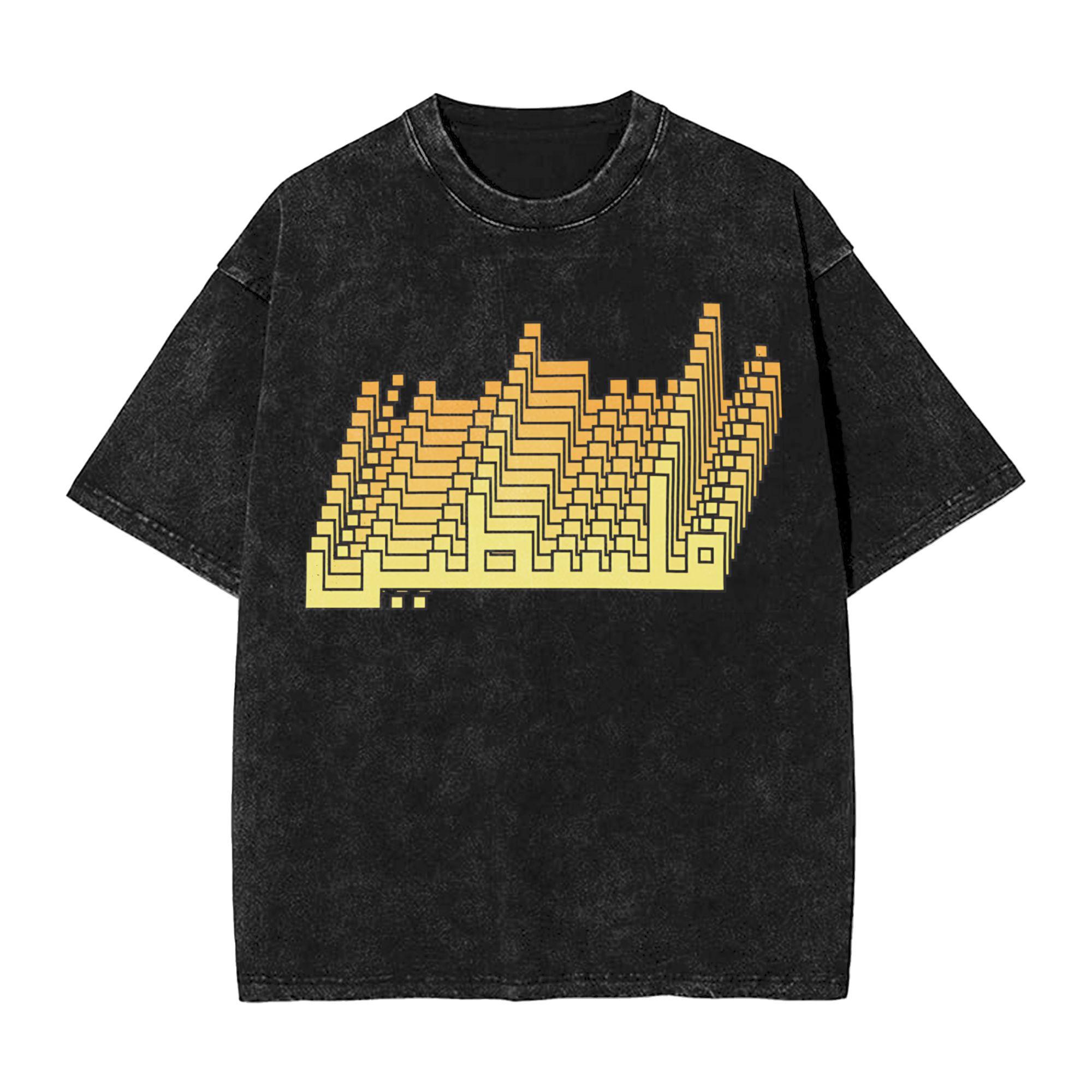 

Vintage Washed T Shirt Gold Palestine Cotton T Shirts Fashion Tee Shirt for Men Summer Y2K Basic Pattern Tees M