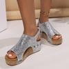 Sparkling Roman Sandals Women's Large Slope Heel Sandals Women's Shoes