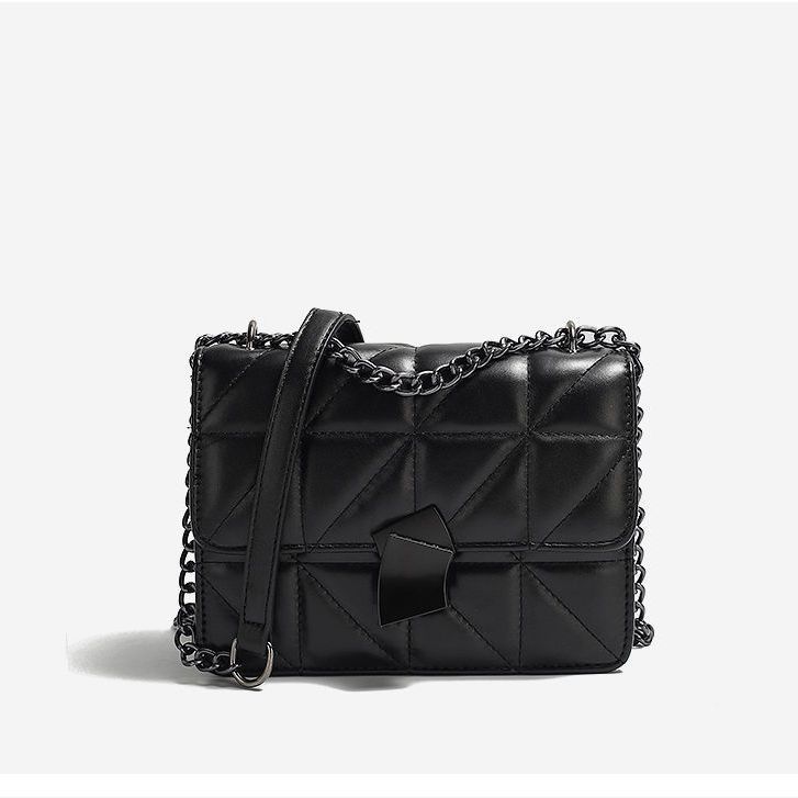

Premium small fragrant wind diamond bag geometric lock versatile fashion chain shoulder messenger bag large compartment small square bag чёрный
