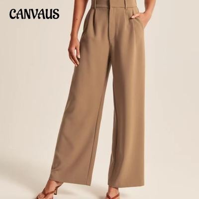 Women's Draped Skinny Solid Pocket High Waisted Wide Leg Pants Casual Pant