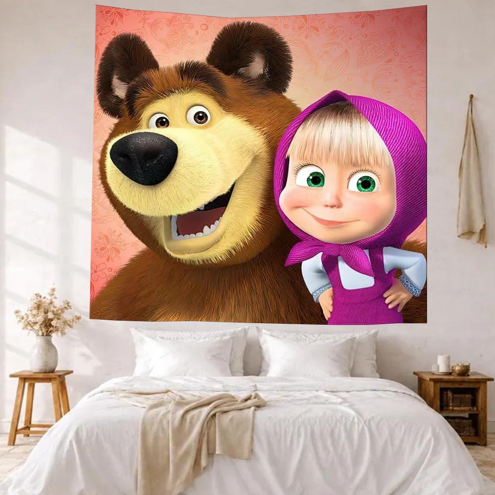 Masha Bear Wall Decor Tapestry Art For Pet Memorial Birthdaywedding Party Backdrop Family Gift