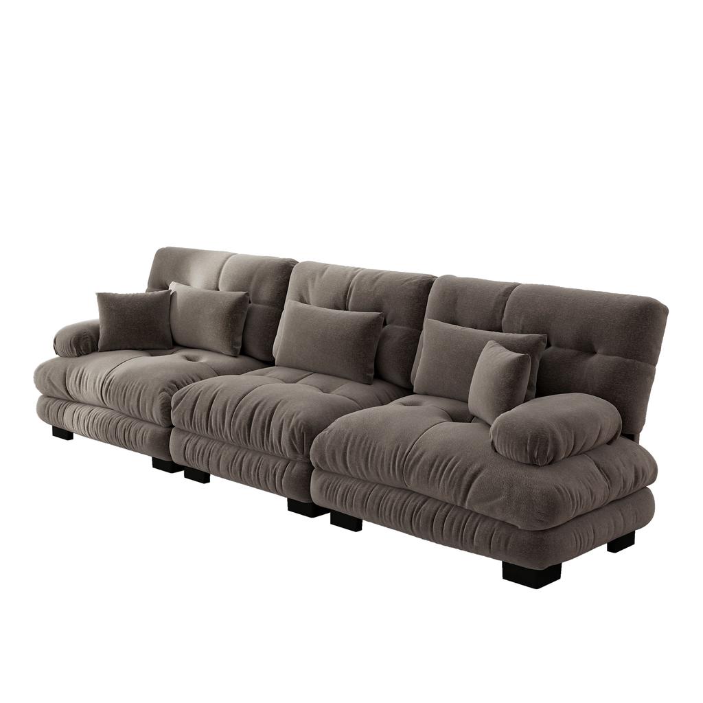 3-Seater Modular Corner Sofa with Deep Seat, Chenille Sleeper Sofa Comfortably Upholstered for Living Room, Apartment, Studio, Office, Chenille Brown