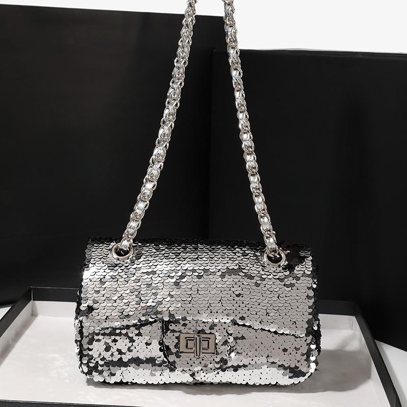 New Sequin Fashionable Chain Bag Portable Cross Chain Small Square Bag New Crossbody Bag Trendy Single Shoulder