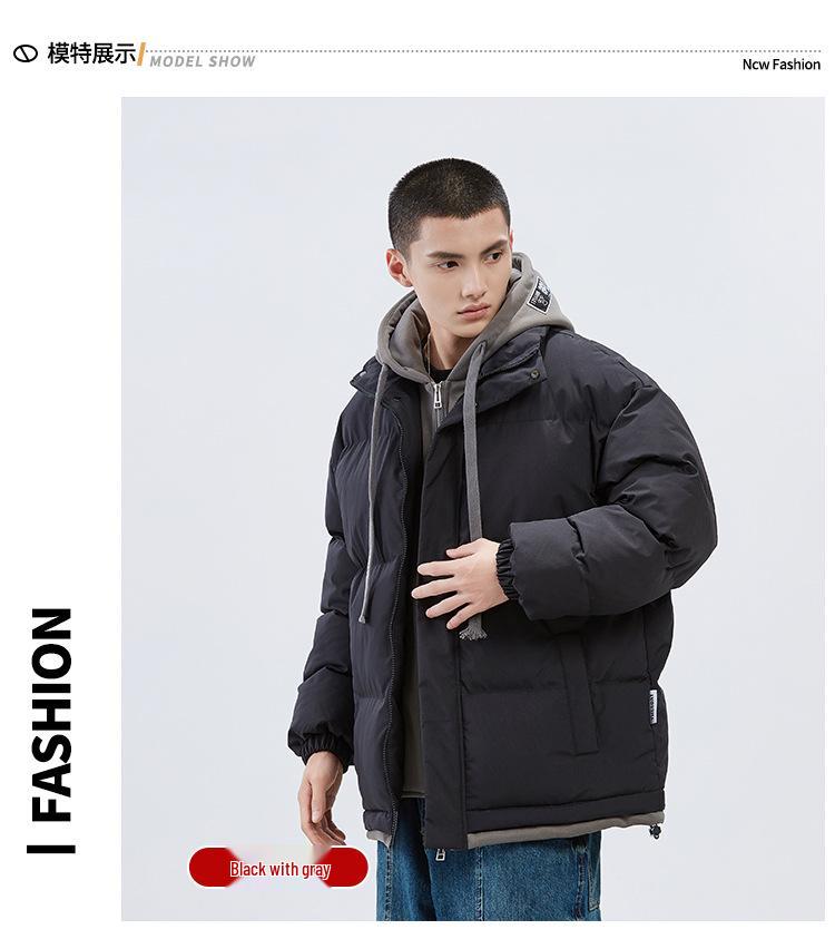 2025 Winter Faux Two-Piece Hooded Cotton Jacket - Unisex Warm, Trendy, Casual Bread Coat