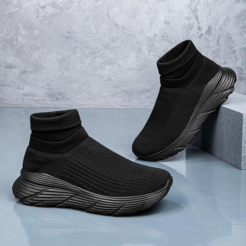 Mesh Flying Woven Sneakers Men's and Women's Thick Socks Shoes Breathable Couple High Top Plus Size Shoes 36-45