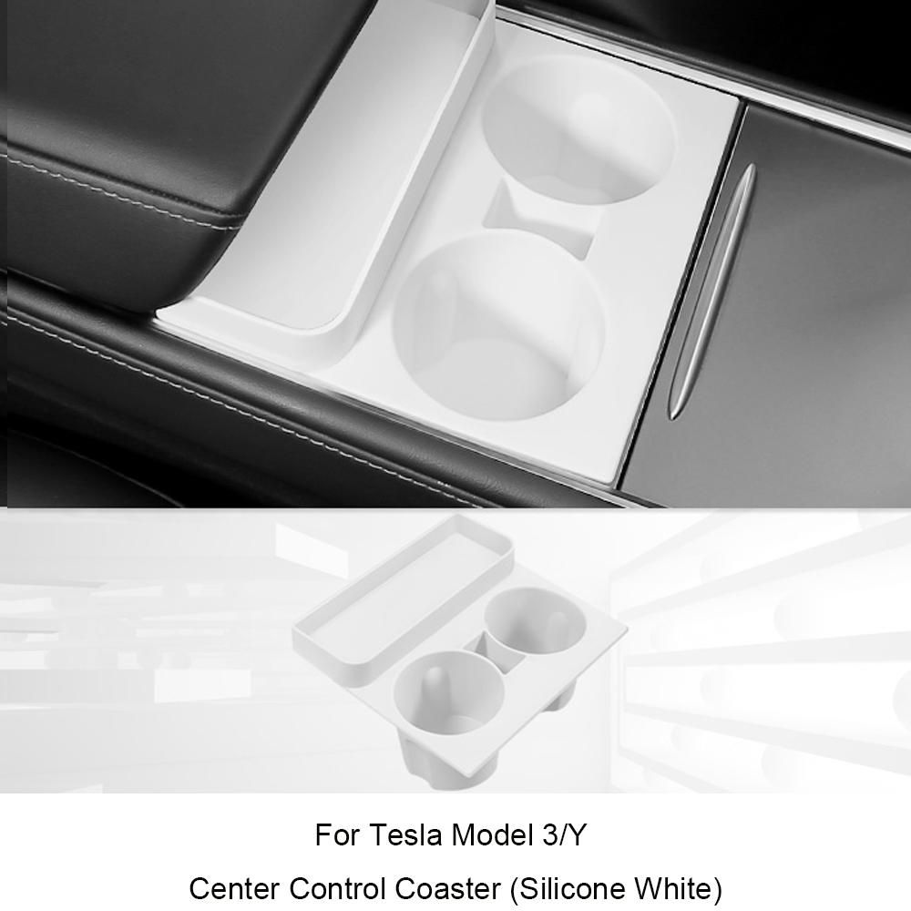 For Tesla Model 3/Y - Screen Silicone Protective Frame Wireless Charging Non-Slip Pad Card Limiter Silicone Cup Holder