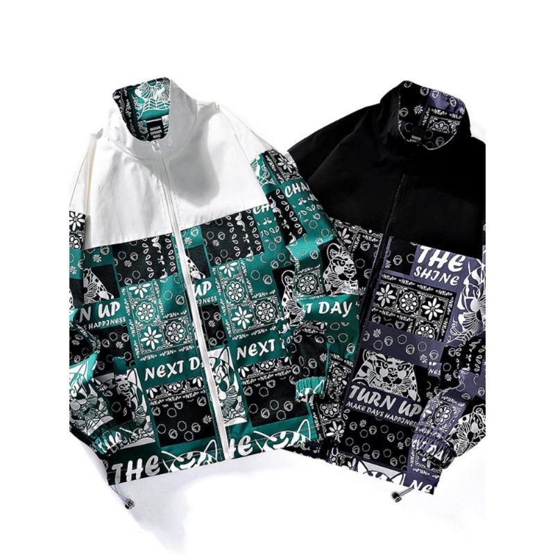 Giacca Moda Uomo Primavera e Autunno Nuova Collo Alto Vita Larga Fantasia Personalità Moda Manica Lunga Giacca