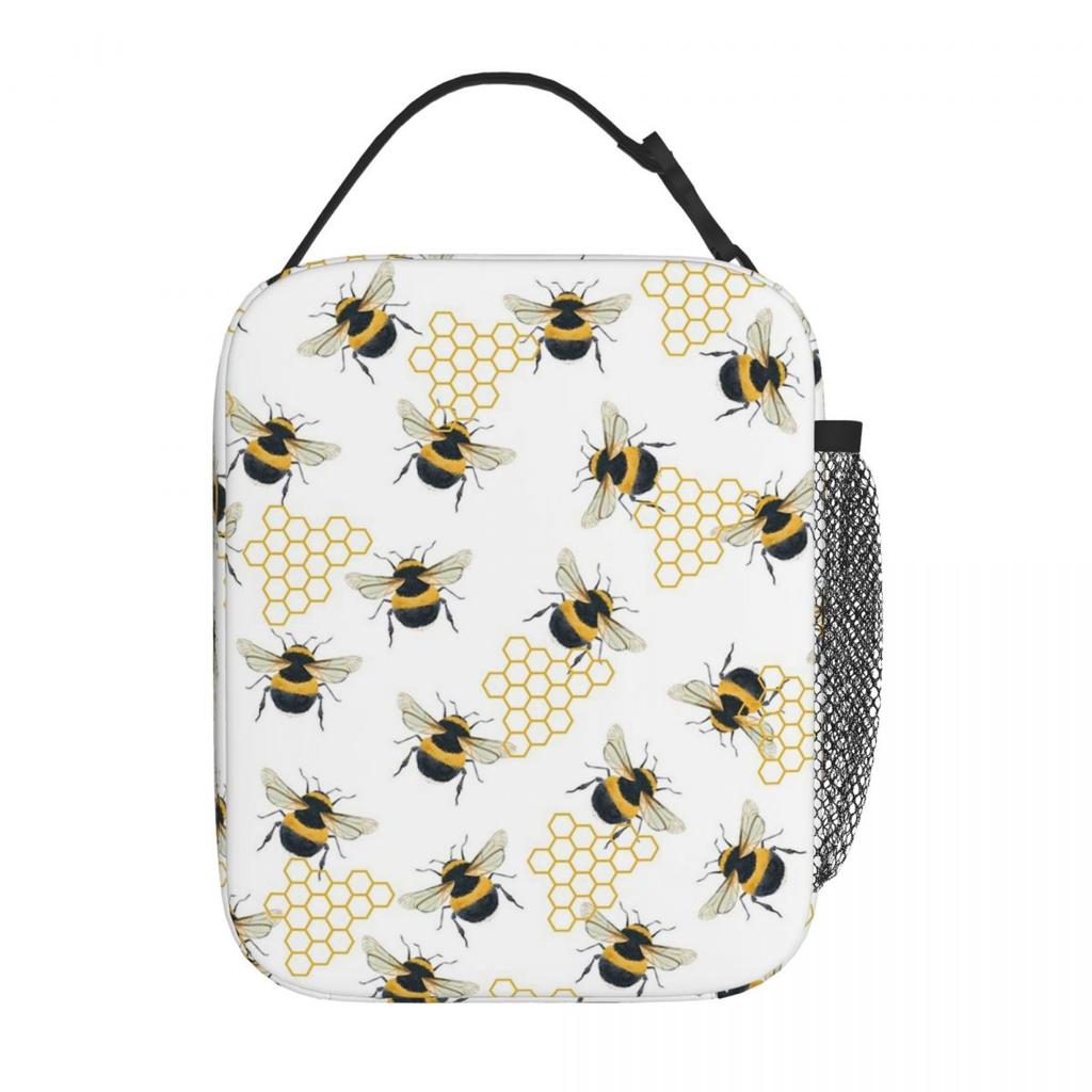 Bees Collect Honey Pattern Insulated Lunch Bag for Women Children Portable Food Boxes Thermal Lunch Box Tote