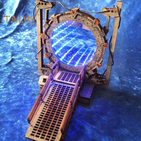 Stargate LED Light Up Bookend Cross-Border Time Tunnel Design Basswood Construction Book Shelf Game Display Stand