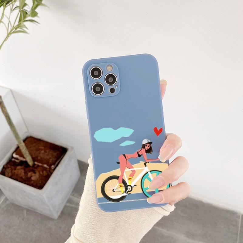 Kryt na telefon s motivem cyklistické dívky pro iPhone 14 11 12 13 Pro Max X XR XSMax 6 6S 7 8 Plus SE 2022 Měkký čtvercový barevný kryt na telefon