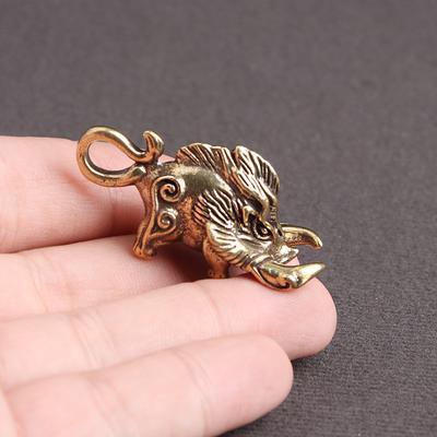 Långtandad Vildsvin Koppar Dekorativa Figurer Djur Gris Monster Metall Mini Figur Zodiak Gris Hänge Prydnader