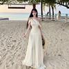 New French Atmosphere Diagonal Shoulder Kink Design Long Dress Sexy Pure Desire Dress Super Fairy Vacation Dress