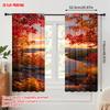Plane Printing Curtains Digital Printed Autumn Sunset Maple Leaf Durable Polyester Fabric Without Rod Versatile Set Of 2 Made