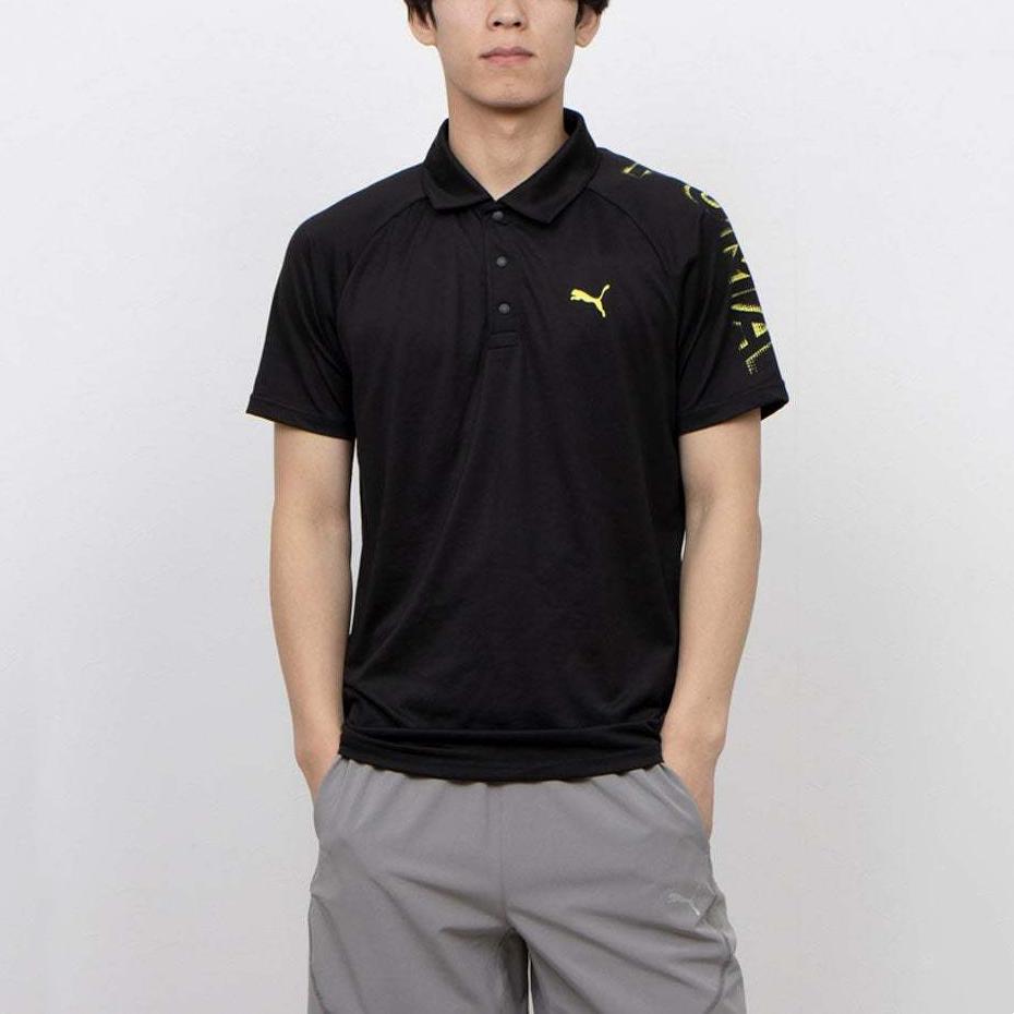 Puma Logo Muster Kurzarm Polohemd Herren Oberteile Schwarz 527048-01