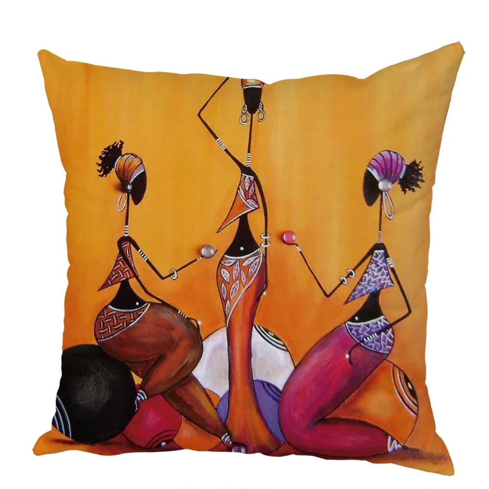 Peach Skin Cushion Cover 45x45cm Abstract Painting Africa Life Pillowcase African Woman Home Decor Gallery Exotic Pillow Case