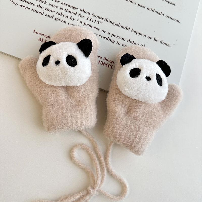 Children's Gloves Autumn and Winter Cartoon Cute Velvet Finger Korean Style Halter Neck Knitted Warm Velvet Thickened Baby Gloves