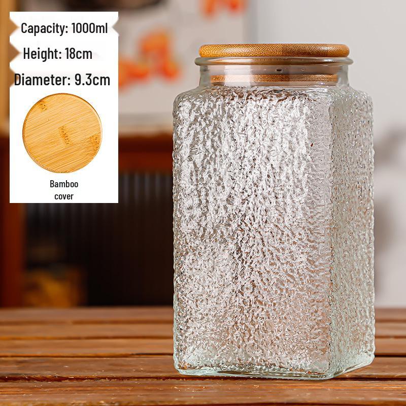 Retro Carved Storage Jar with Acacia Wood Lid for Grains, Dried Fruits, and Snacks