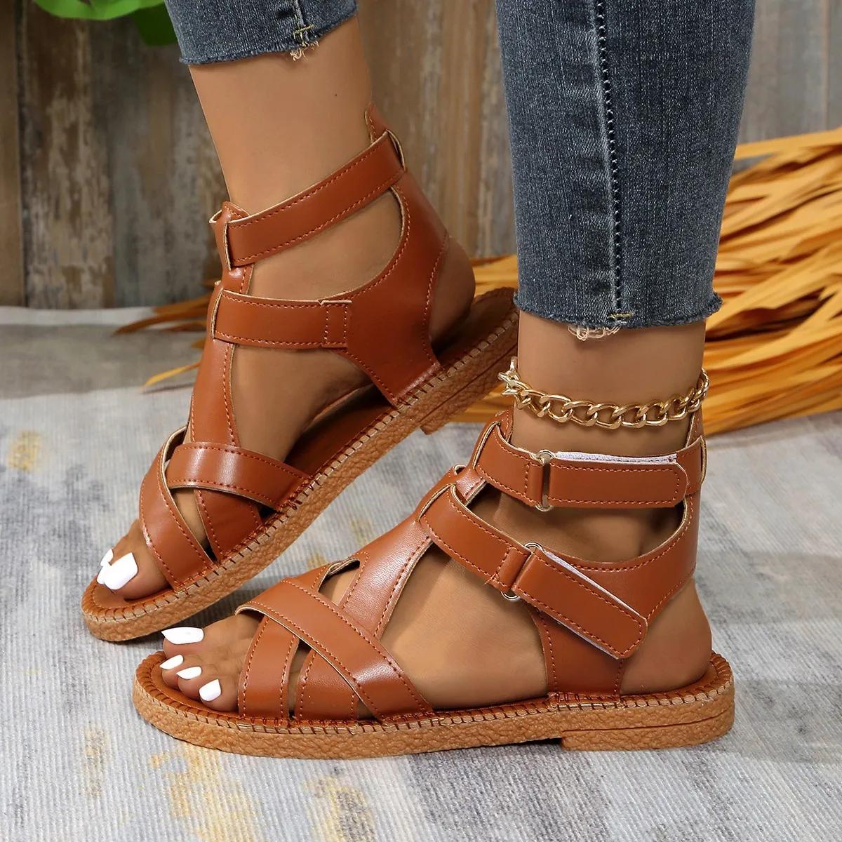 

Fashion Summer 2025 New Export Sandals for Women, Cross-border Large-sized Roman Sandals, Cross-strap Flat Sandals for Women 43