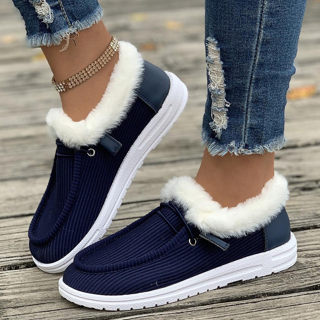 Fashion Warm Women New Casual Winter Plush Ankle Snow Flats Boots Female Casual Cotton Shoes Ladies Solid Round Toe Sports Loafers Women
