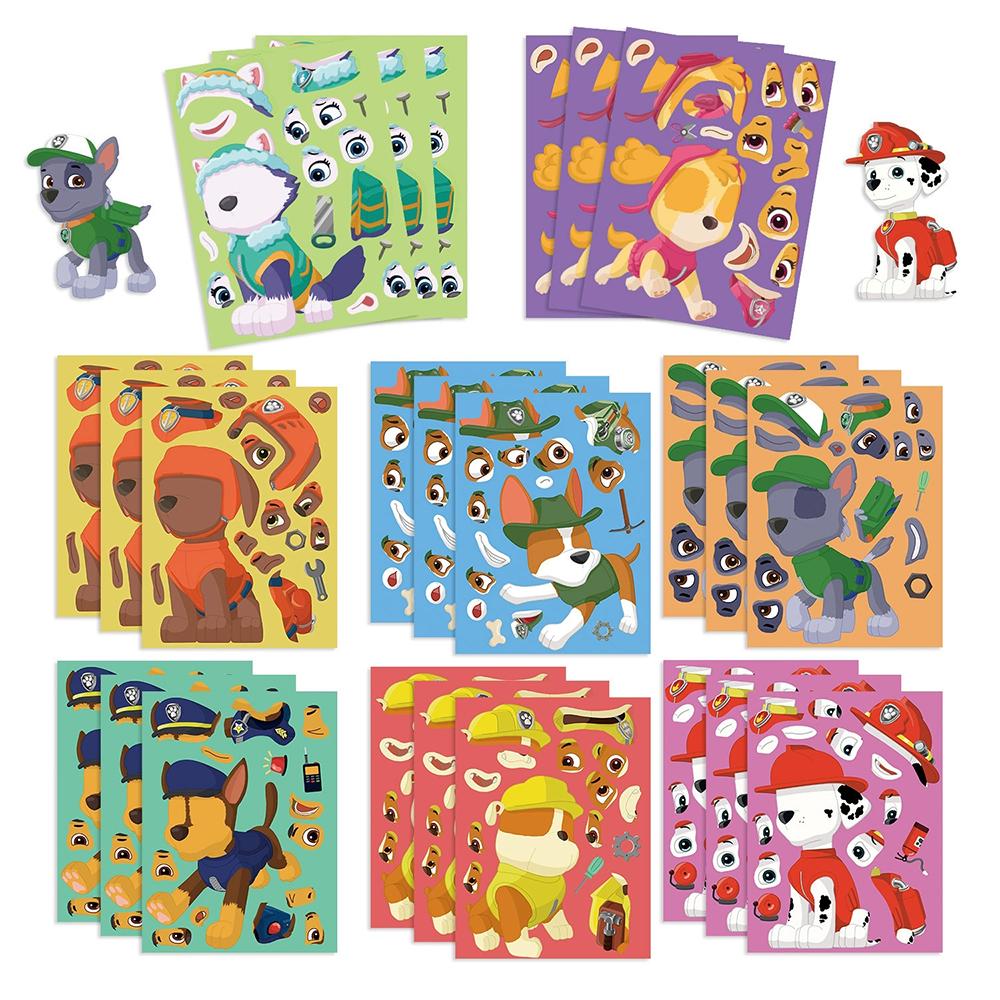 6/8/12/16pcs PAW Patrol Puzzle Anime Stickers DIY Ryder Chase Make-a-Face Assemble Funny Cartoon Decal Assemble Jigsaw Sticker