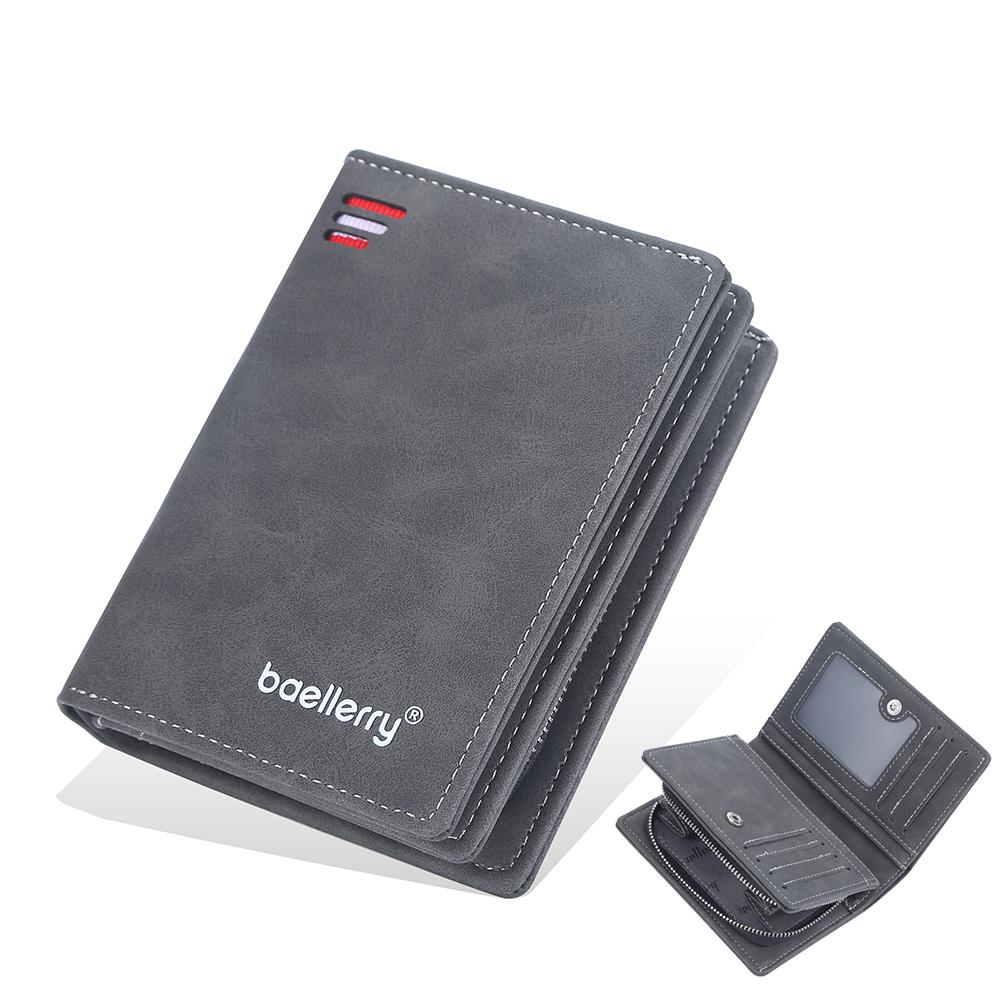 Men Pu Genuine Leather Short Wallet With Zipper Coin Pocket Vintage Big Capacity Male Short Money Purse Card Mount New